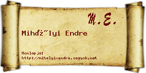 Mihályi Endre névjegykártya